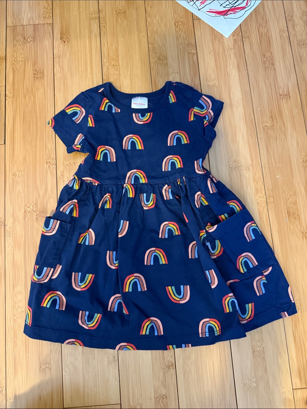 Hanna Andersson Navy Dress with Rainbows 3T
